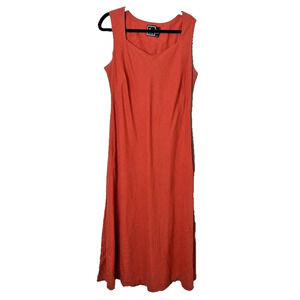Lennie LNY Dress 14 Orange Sleeveless Maxi Linen Old Money Lagenlook Coastal
